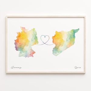 Deutschland Syrien Druck, Aquarell Karte Poster, Schweizer Geschenk, Reise Wandkunst, Digitale Nomaden Karte, C23-573