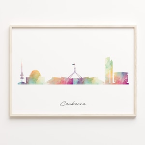 Canberra  Skyline Print, Watercolor Cityscape, Australia Wall Art Poster, Rainbow Skyline, Wall Art Bedroom, C29-226