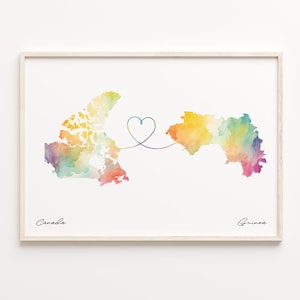 Impresión de Canadá a Guinea, póster de mapa en acuarela, regalo guatemalteco, arte mural de viaje, nómada digital, C23-670