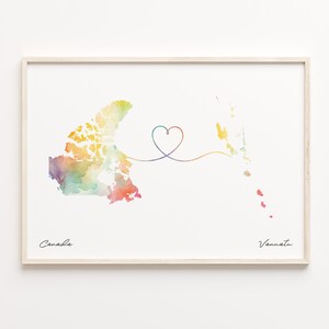 Canada to Vanuatu Print, Watercolor Map Poster, Ni-Vanuatu Gift, Travel Wall Art, Long Distance, C23-790