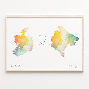 Ireland to Montenegro Print, Watercolor Map Poster, Mongolian Gift, Travel Wall Art, Overseas Love Gift, C23-1118