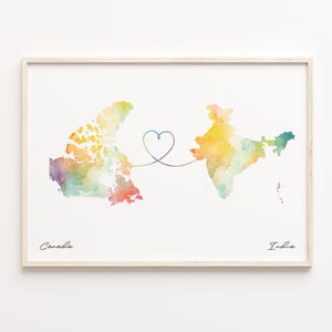Canada to India Print, Watercolor Map Poster, Icelandic Gift, Travel Wall Art, Welcome Home Map, C23-678
