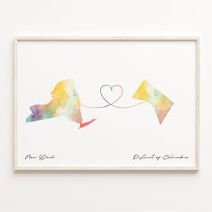 Aquarell Karte von New York bis Bundesstaat Indiana, USA Geschenk, Reisewandkunst, Gap Jahr Geschenk, C23-1358