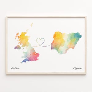 Großbritannien Nigeria Druck, Aquarell Karte Poster, Nigerian Geschenk, Großbritanien Wandkunst, Neues Zuhause, C23-334