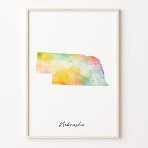 Nebraska Watercolor Map Art Print: Vibrant Colorful Wall Decor