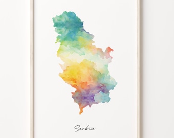 Serbia Watercolor Map Print, Vibrant Serbian Art Poster, RS Colorful Country Wall Art, Whimsical map, C26-160