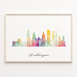 Guadalajara Skyline Print, Watercolor Cityscape, Mexico Wall Art Poster, Watercolor Map, Fine Art Print, C29-24