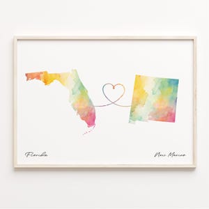 Print Florida naar New Mexico, aquarel kaart poster, nieuw Mexicaans cadeau, reizen muurkunst, reiscadeau, C23-1331