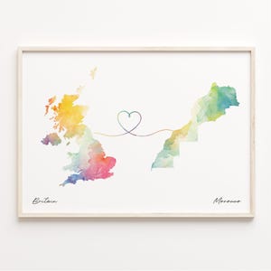 Impression du Royaume-Uni au Maroc, affiche de carte aquarelle, cadeau marocain, art mural du Royaume-Uni, carte d'amour lointain, C23-324