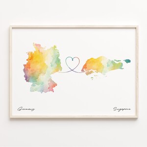 Germany to Singapore Print, Watercolor Map Poster, Sierra Leonean Gift, Travel Wall Art, Goodbye Gift, C23-560
