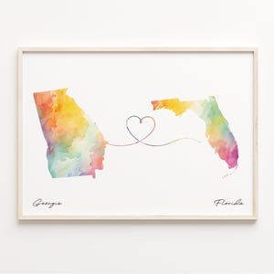 Georgia to Florida Print: Watercolor State Map Art