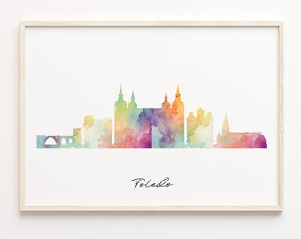 Toledo Skyline Watercolor Print: Spain Cityscape Wall Art