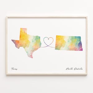 Texas to North Dakota Watercolor Map Art Print
