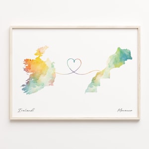 Ireland to Morocco Print, Watercolor Map Poster, Montenegrin Gift, Travel Wall Art, Overseas Love Map, C23-1119