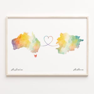 Australien to Andorra Print, Aquarell Karte Poster, Andorranische Geschenk, Reise Wandkunst, Umzug Geschenk, C23-800