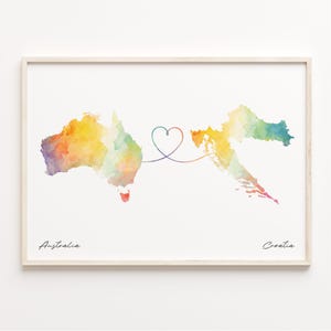 Australia to Croatia Print, Watercolor Map Poster, Costa Rican Gift, Travel Wall Art, Emigration, C23-838