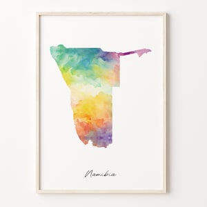 Namibia Watercolor Map Print, Vibrant Namibian Art Poster, NA Colorful Country Wall Art, Splashed color map, C26-128