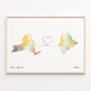 New York Maine Druck, Aquarell Karte Poster, Maine Geschenk, Reisewandkunst, Internationale Liebe, C23-1372