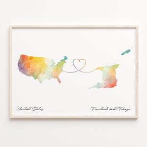 US to Trinidad und Tobago Druck, Aquarell Karte Poster, Geschenk von Trinidad, US Wandkunst, Willkommen zu Hause Karte, C23-183
