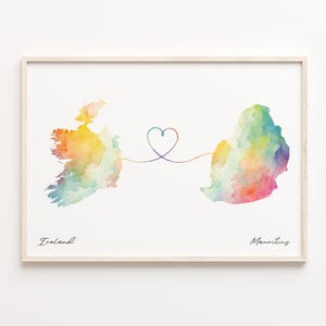 Irland Aquarell Karte Poster, Aquarell Karte mit Irland Karte, Iralien Geschenk, Reise Wandkunst, Herz Geschenk, C23-1112