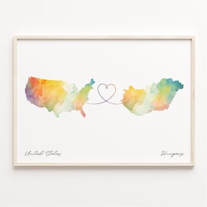 US to Ungarn Druck, Aquarell Karte Poster, Geschenk Ungarisch, US Wandkunst, Geschenk Kulturelle Wurzeln, C23-80