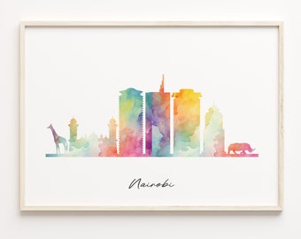 Nairobi Skyline Watercolor Print: Africa Cityscape Wall Art