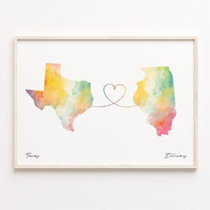 Texas to Illinois Print, Watercolor Map Poster, Illinoisan Gift, Travel Wall Art, Volunteer, C23-1261