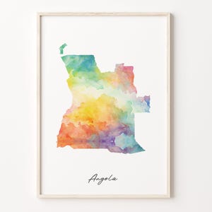 Angola Aquarell Karte Druck, Lebendiges Angola Kunst Poster, AO Bunte Landwandkunst, Wisherlust Kunst, C26-5