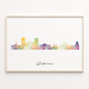 Gaborone Skyline Print, Watercolor Cityscape, Botswana Wall Art Poster, Watercolour Skyline, Skyline Print, C29-283