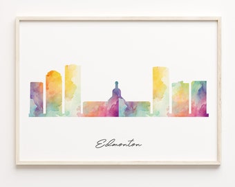 Edmonton Skyline Watercolor Print: Canada Cityscape Wall Art