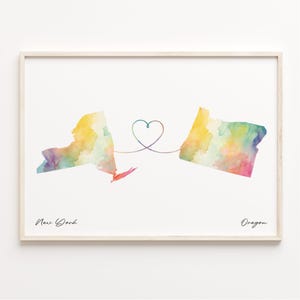 New York toOregon Druck, Aquarell Karte Poster, USA Geschenk, Reise Wandkunst, Auslandsreise Geschenk, C23-1388