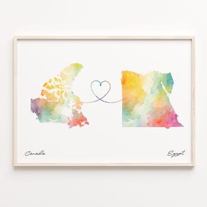 Kanada / Ägypten Druck, Aquarell Karte Poster, ecuadorianische Geschenk, Reise Wandkunst, Expat, C23-649