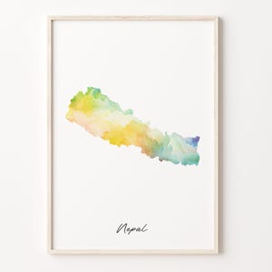 Nepal Watercolor Map Print, Vibrant Nepalese Art Poster, NP Colorful Country Wall Art, Watercolor map, C26-129