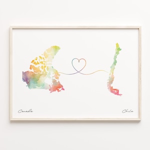 Kanada Chile Druck, Aquarell Karte Poster, Geschenk für Tschad, Reise Wandkunst, Neue Heimat Karte, C23-633