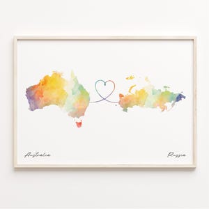 Australia to Russia Print, Watercolor Map Poster, Romanian Gift, Travel Wall Art, Expat Gift, C23-947