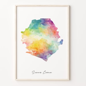Sierra Leone Watercolor Map Print, Vibrant Sierra Leonean Art Poster, SL Colorful Country Wall Art, Playful map art, C26-162