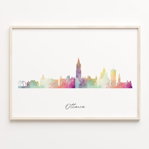 Ottawa Skyline Print, Watercolor Cityscape, Canada Wall Art Poster, Watercolour Map, Wall Art Poster, C29-255