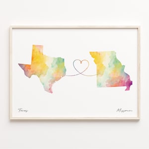Texas, Missouri Druck, Aquarell Karte Poster, Missourian Geschenk, Reise Wandkunst, Willkommen zu Hause Geschenk, C23-1271