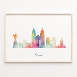 Quito Skyline Print, Aquarell Stadtbild, Ecuador, Wand Kunst Poster, Aquarell Karte, Skyline Kunstdruck, C29-235