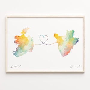 Ireland to Burundi Print, Watercolor Map Poster, Burundian Gift, Travel Wall Art, Farewell, C23-1024