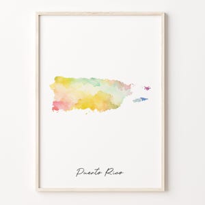 Puerto Rico Watercolor Map Print, Vibrant Puerto Rican Art Poster, PR Colorful Country Wall Art, Unique Travel Gift, C26-148