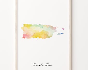 Puerto Rico Map Print: Vibrant Watercolor Art, Travel Gift