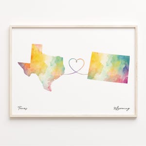 Texas to Wyoming Print, Watercolor Map Poster, Wyomingite Gift, Travel Wall Art, Home Abroad Gift, C23-1298