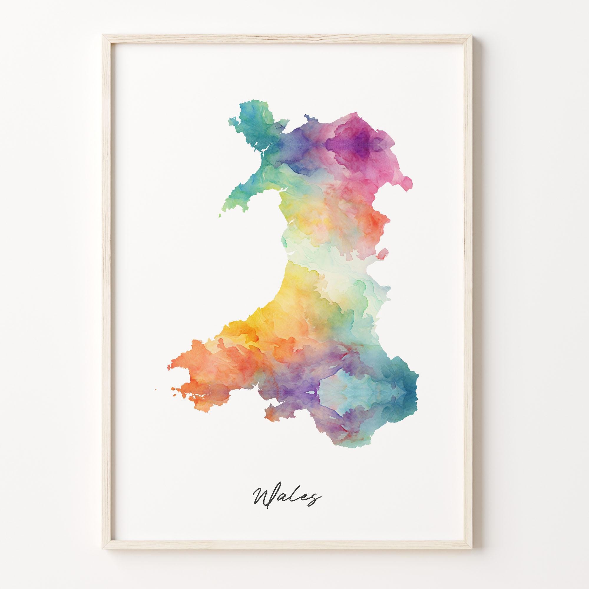 Wales Watercolor Map Art Print: Vibrant Country Wall Decor