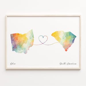 Ohio to South Carolina Print, Watercolor Map Poster, South Carolinian Gift, Travel Wall Art, Study Abroad Map, C23-1548