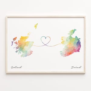 Scotland to Ireland Print, Watercolor Map Poster, Irish Gift, Travel Wall Art, Gap Year, C23-1719