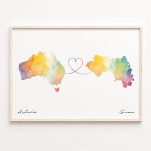 Impresión de Australia a Guinea, póster de mapa de acuarela, regalo guatemalteco, arte mural de viaje, regalo nómada digital, C23-869