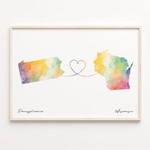 Pennsylvania to Wisconsin Print, Watercolor Map Poster, Wisconsinite Gift, Travel Wall Art, Goodbye Map, C23-1452