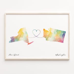 New York to Washington Poster, Aquarell Karte, New York to Washington Poster, Reise Wandkunst, Expatriate, C23-1399
