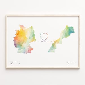 Deutschland Marokko Druck, Aquarell Karte Poster, montenegrinische Geschenk, Reise Wandkunst, Faraway Love Karte, C23-522